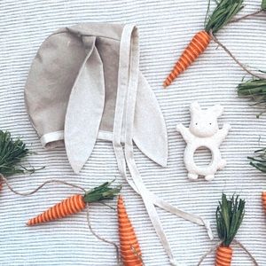 Handmade bunny ear bonnet.